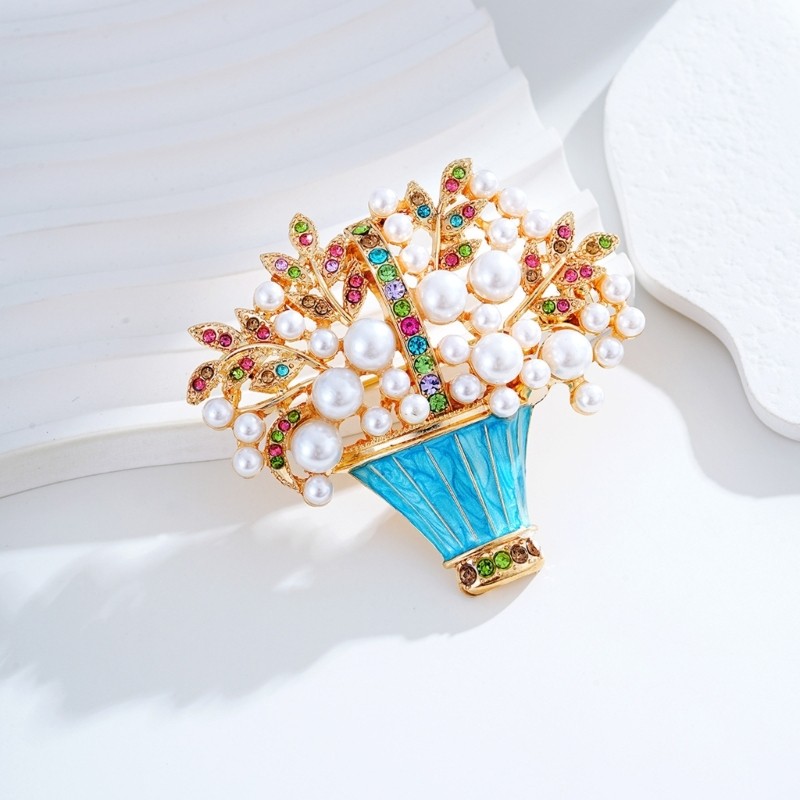 Elegant Crystals Bead Brooch Basket Designs Portable Zinc Alloy Accessory