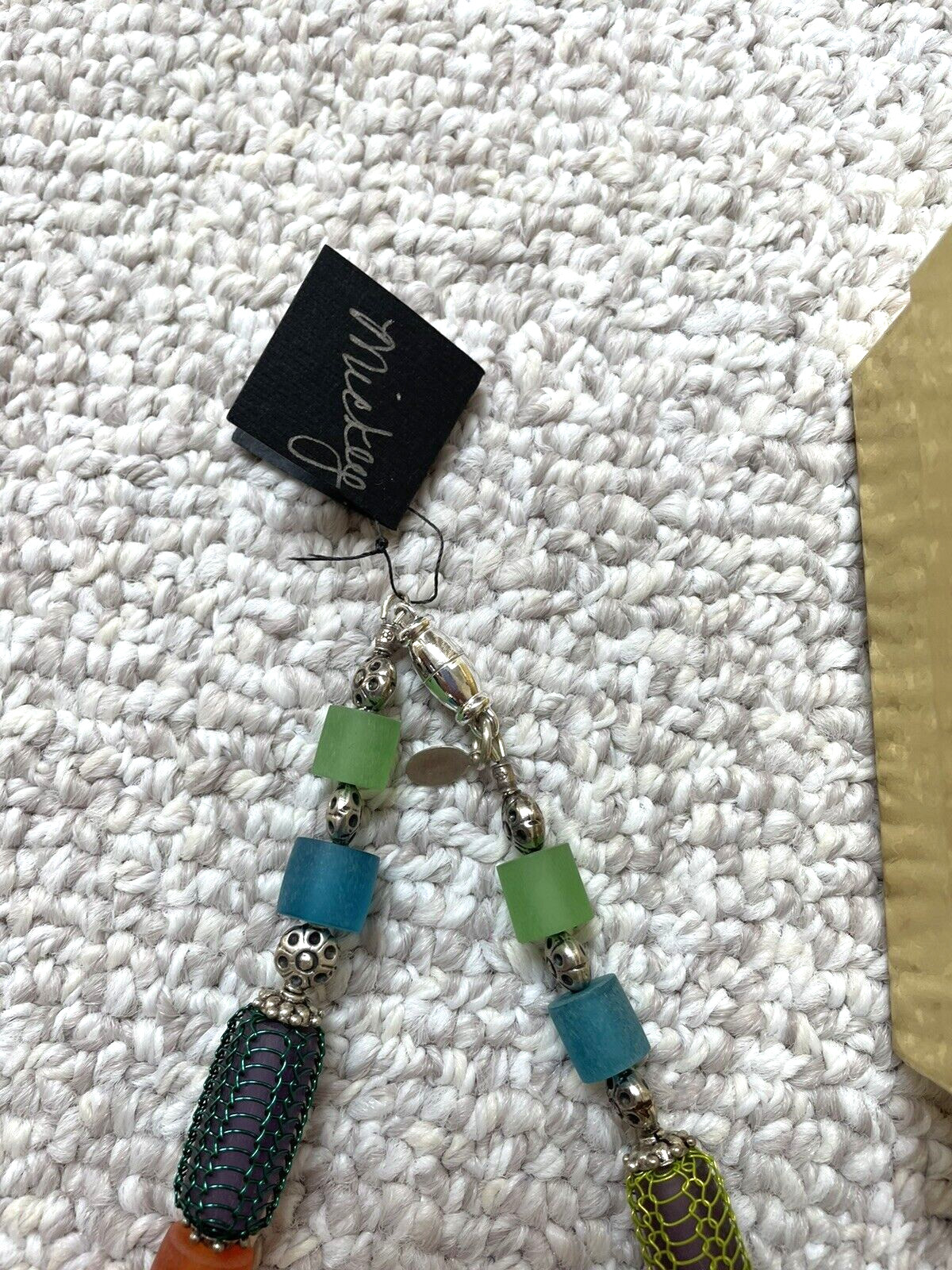 Vintage signed Artisan MK Micky Krunkle Caged Art Glass Beaded 19″ Necklace