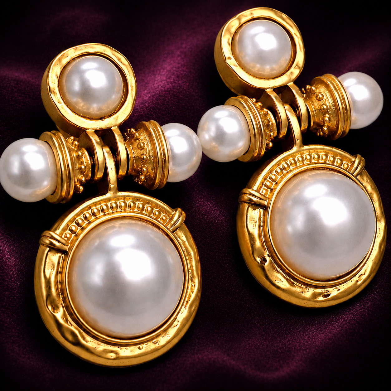 Kovonchy Faux Pearl Mogul Drop Earrings S925 Posts Gold Tone Statement