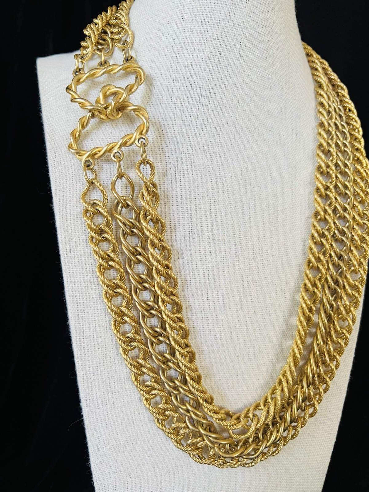 Vintage Unsigned Gold Tone 21 In Multi Chain Couture Runway Statement Necklace