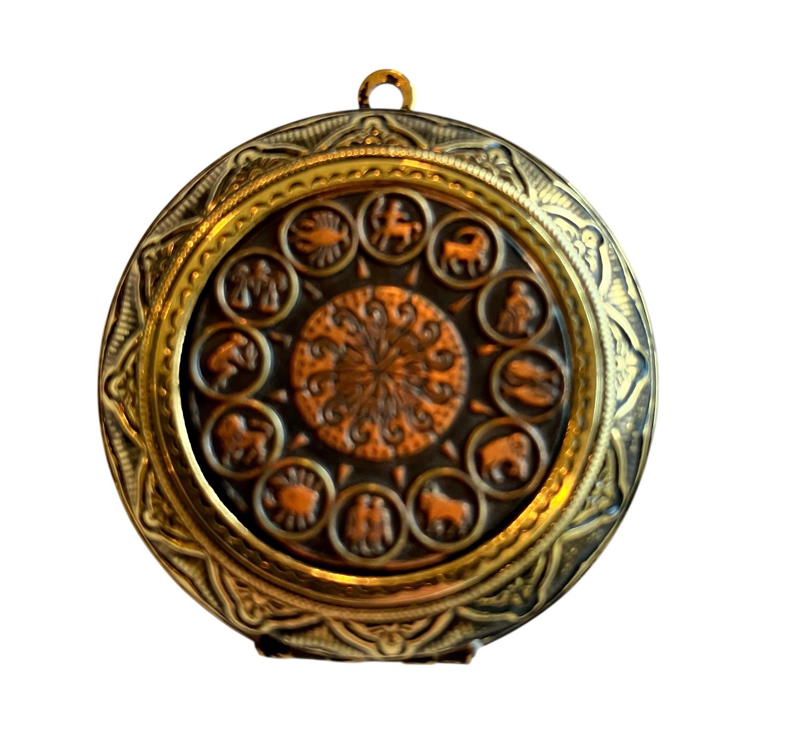 Vtg Zodiac Astrological Signs Locket Gold Tone Copper Tone Unusual Quirky Gift