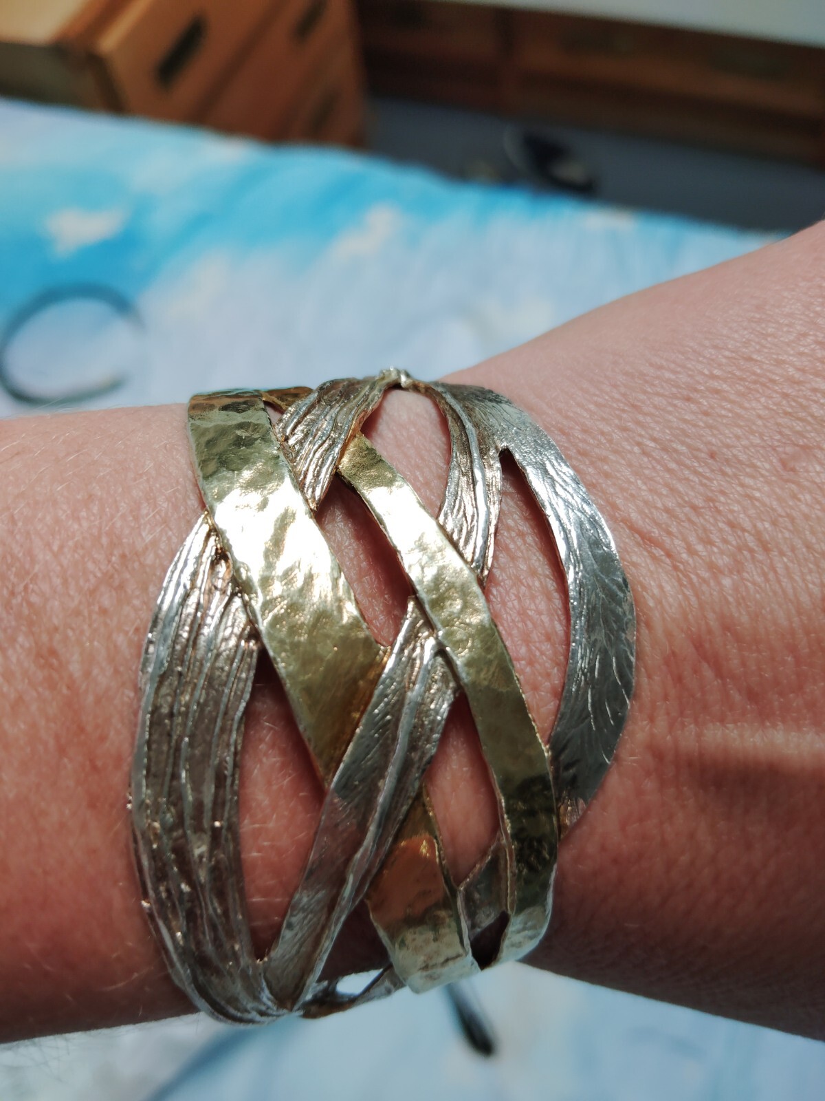 Sterling Silver 14 Carat Gold Plated Bracelet Wrap Adjustable Vintage Jewelry