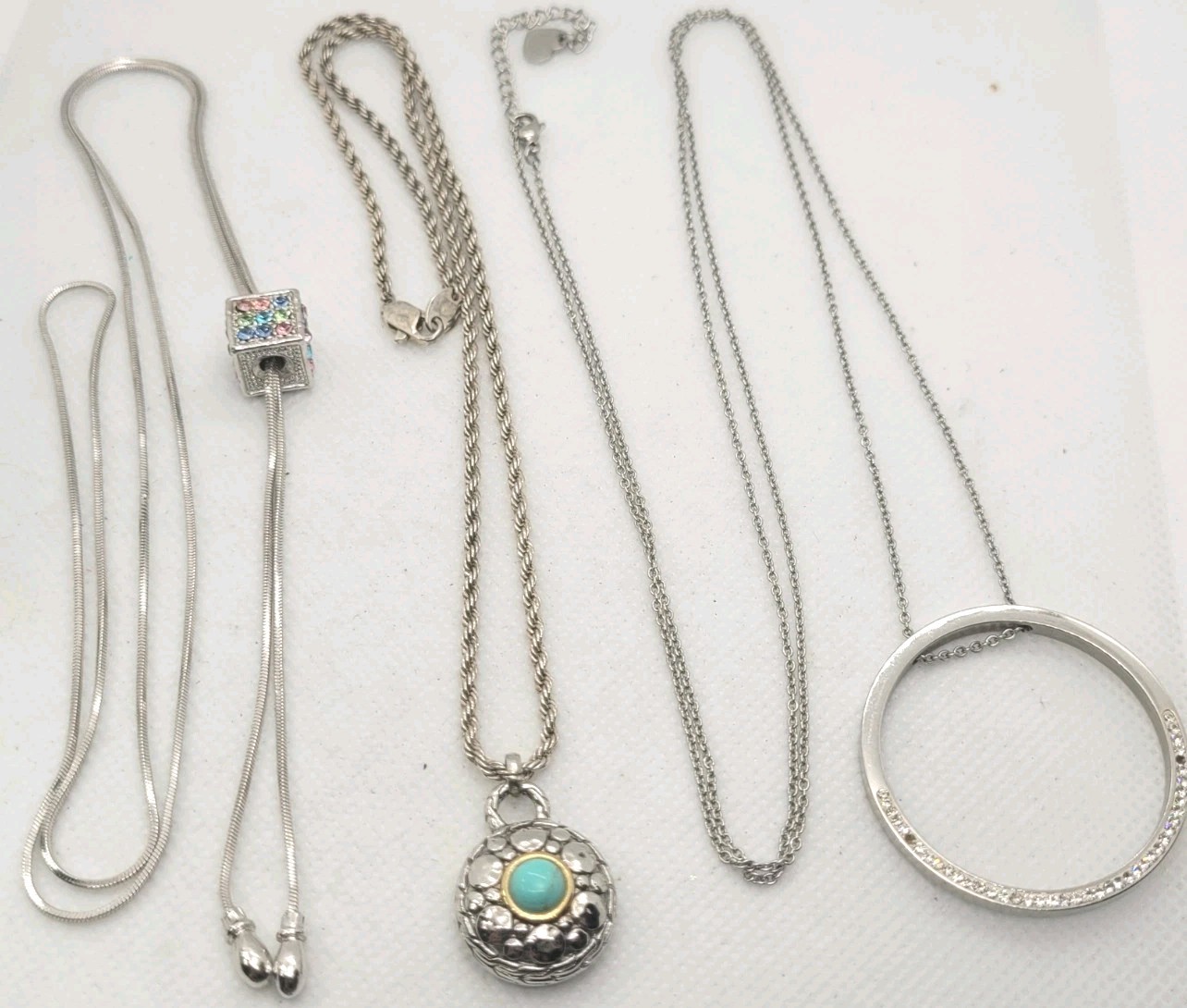 Set Of 3 Silver Tone Necklace Pedant Chain Charm.