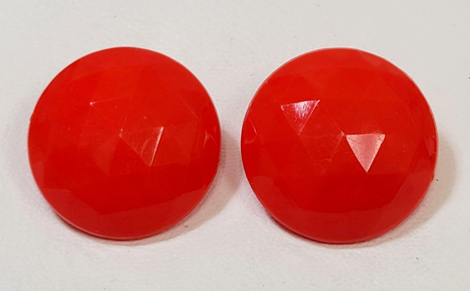 Vintage Orange Faceted Plastic Button Hong Kong Clip Earrings