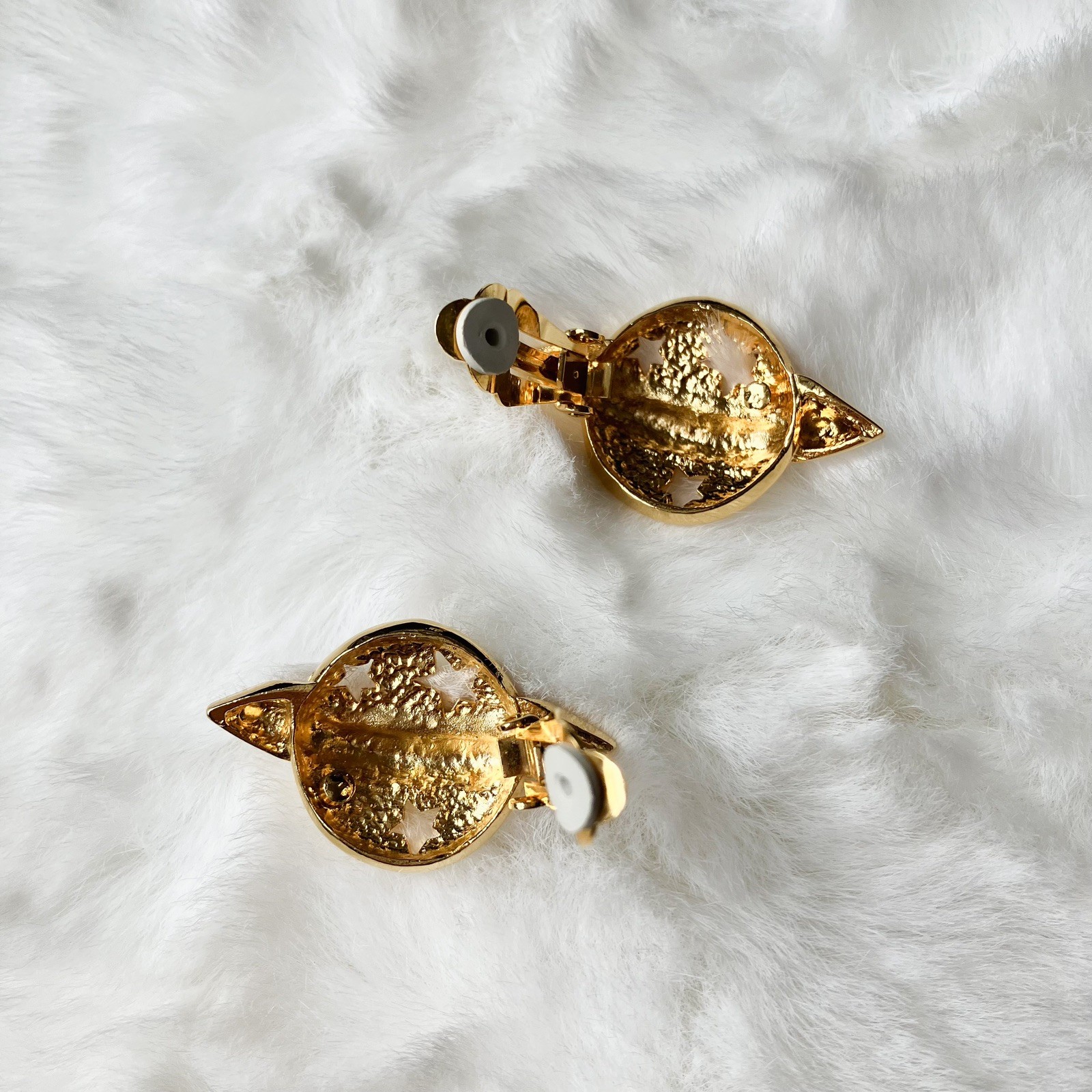 vintage Moschino Logo Planet Saturn Clip On earrings Gold Tone Japan exclusive