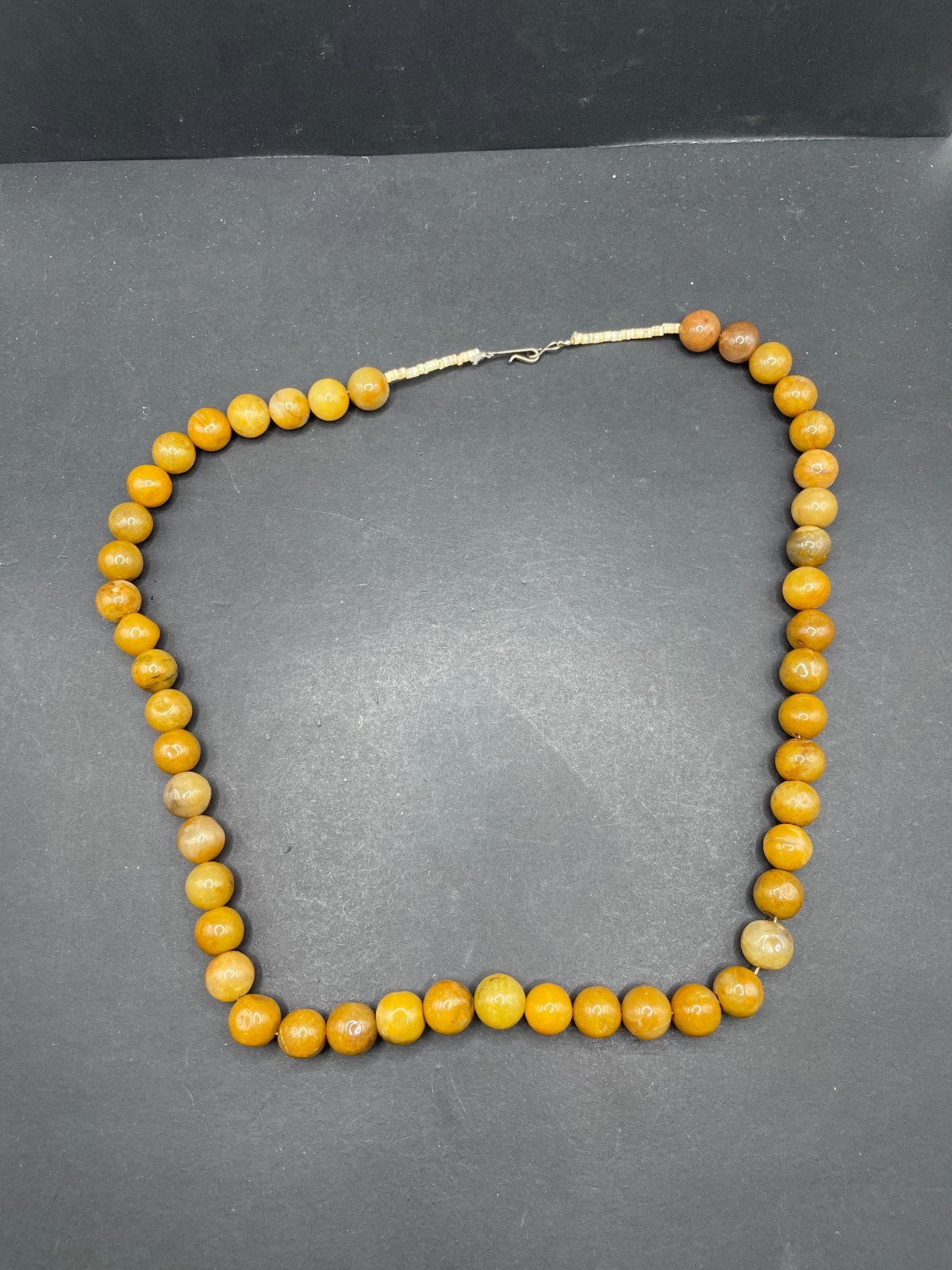 Vintage Butterscotch Yellow Jade Round Beaded Necklace S-Clasp