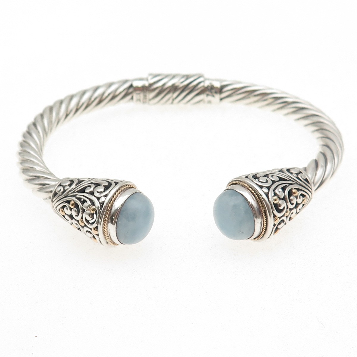 Robert Manse 925 Sterling Silver 18K Gold Vintage Real Aquamarine Bracelet 6″