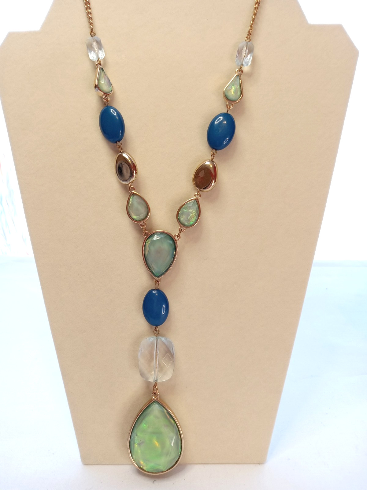 Vintage Gold Tone Blue green Faux Lucite 1,87 oz