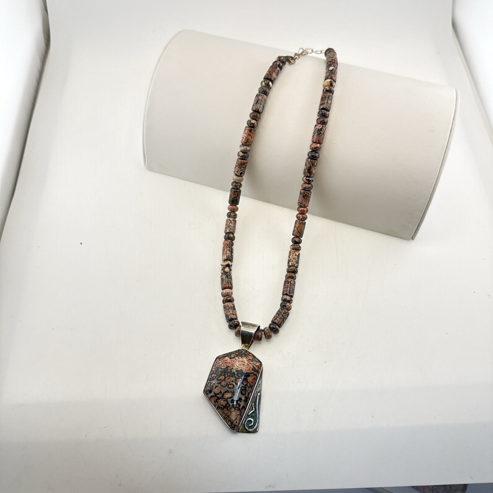 Jay King Necklace Leopard Skin Jasper Pendant Sterling Silver 925 Modernist Set