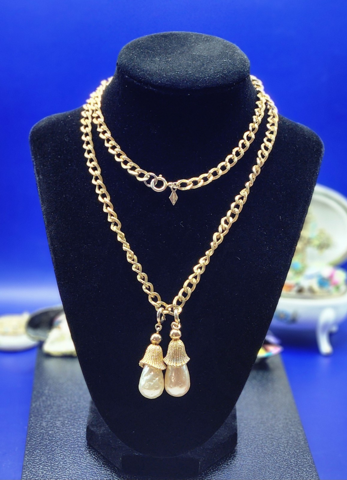 VTG Sarah Cov Parade Baroque Faux Pearls Detachable Pendants gold tone necklace