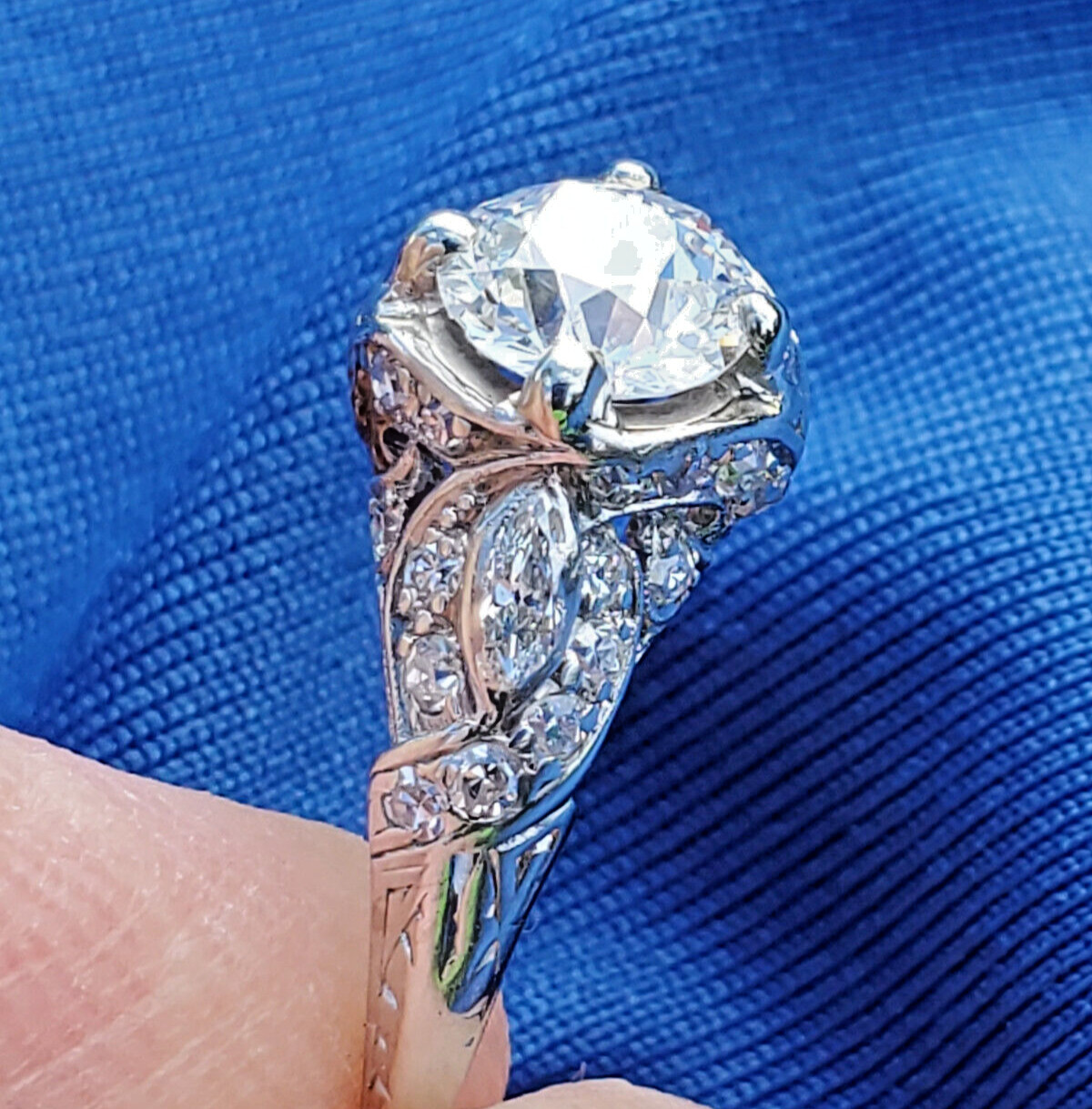 Original EARTH MINED DIAMOND Deco Engagement Ring Vintage PLATINUM Solitaire 2CT