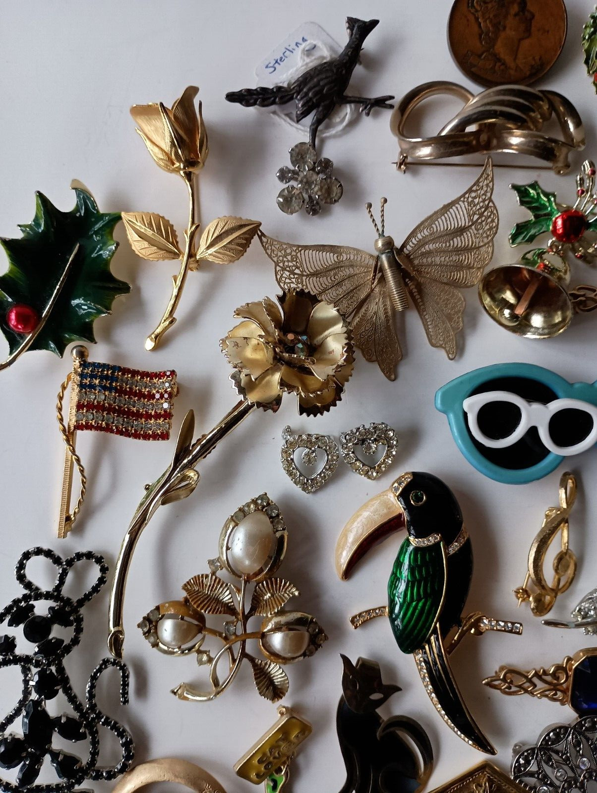 Brooch Lot Jewelry Pins Glass Plastic Signed Metal 925 Repair Craft Harvest