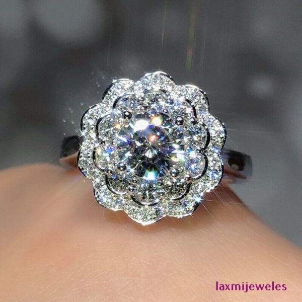 3Ct Round Cut Lab Created Diamond Vintage Ring Flower Halo 14K White Gold Finish