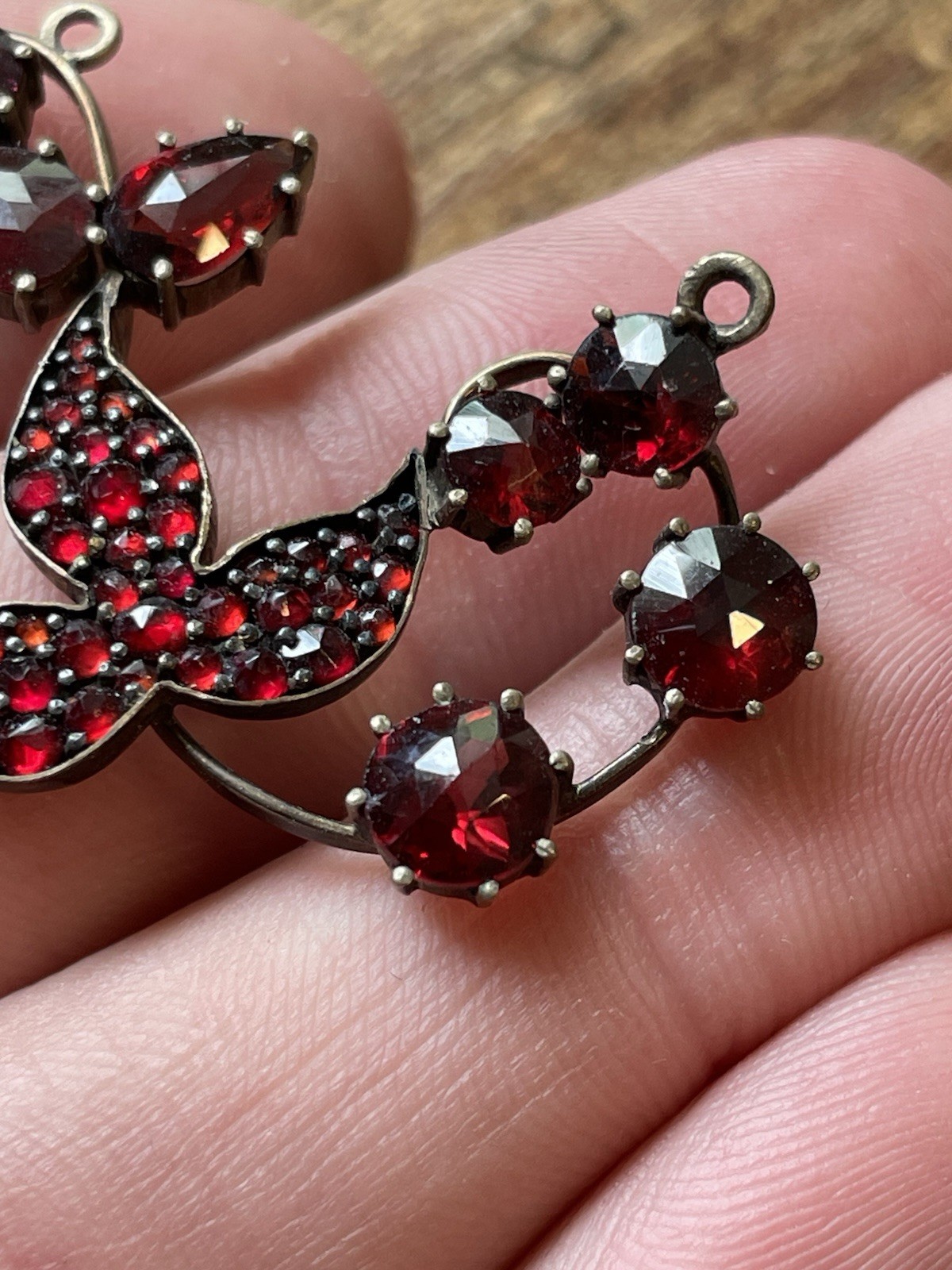 Antique Victorian Bohemian Rose Cut Garnet Pendant 1.5 Inches! Beautiful!