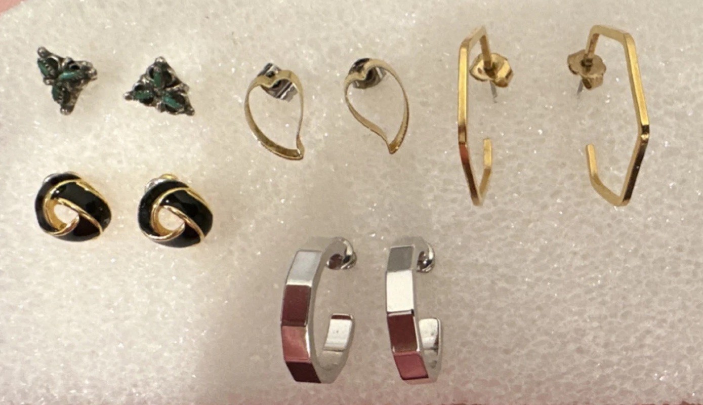Mixed Lot Metal Earrings 5-Piece Set, Gold & Silver Tone, Unisex Adults