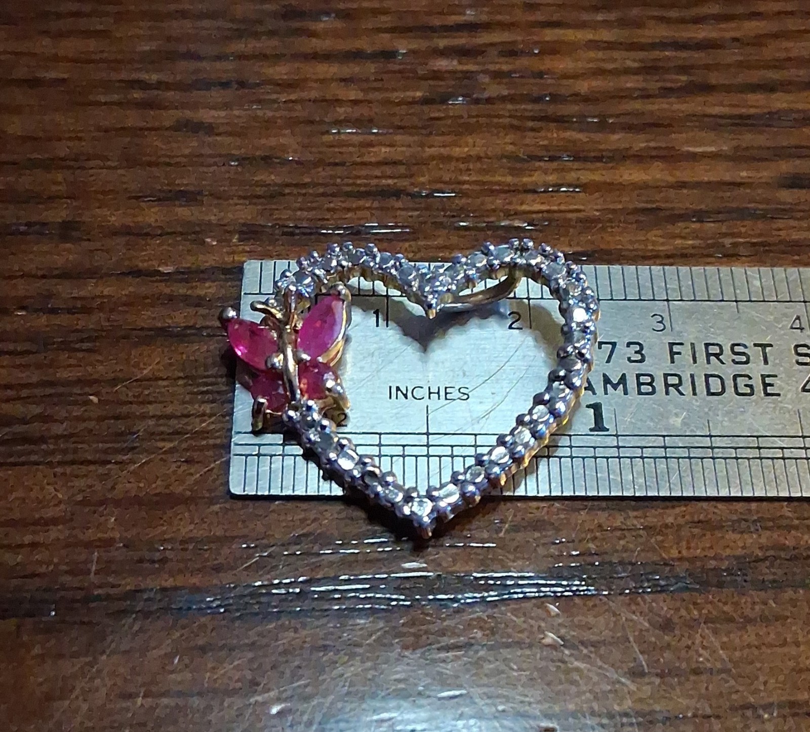Vintage Sterling Vermeil Ruby Butterfly Heart Pendant 2.7g See Pics/Description