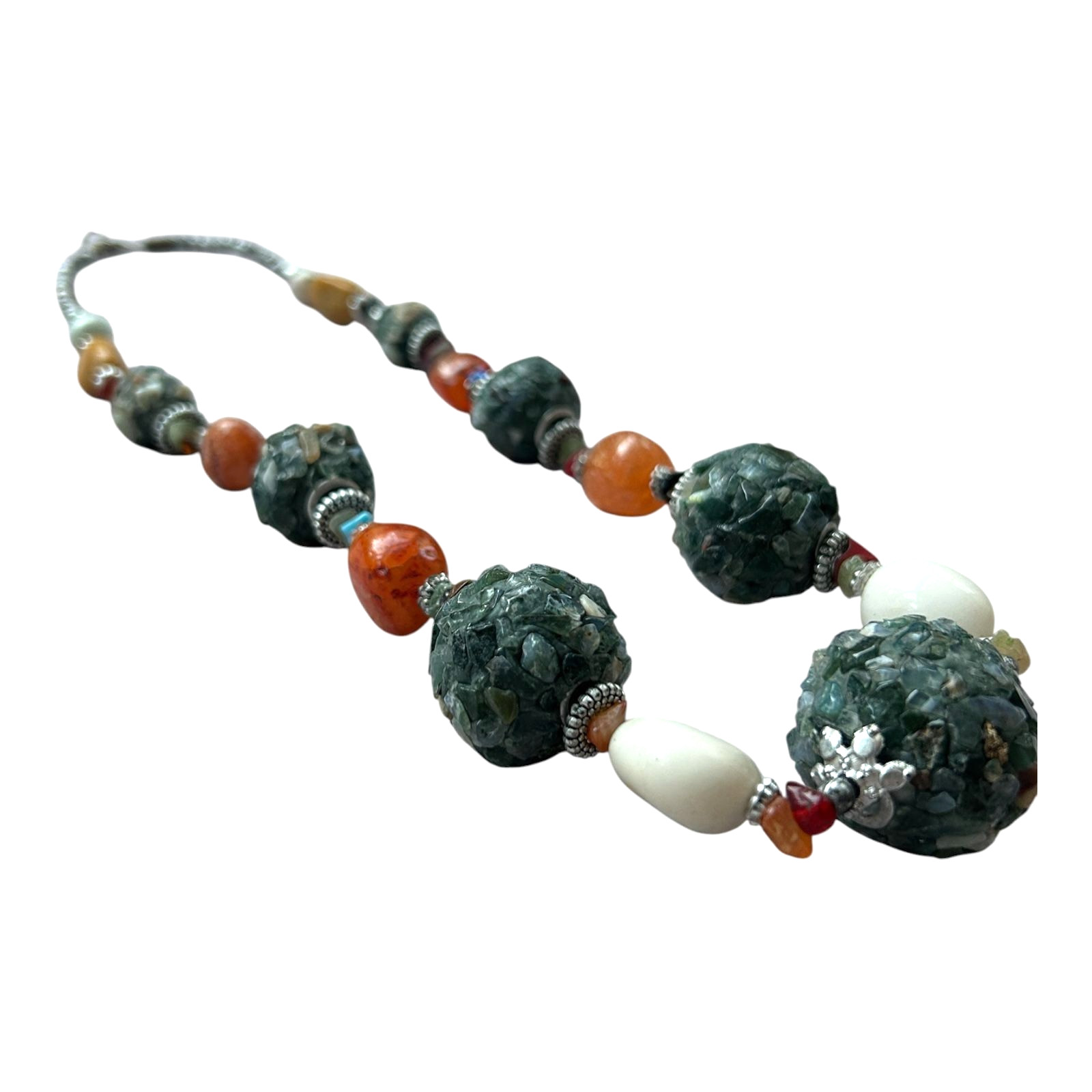 Vintage Chunky Mosaic Stone Beaded Necklace Multicolor Boho Statement Artisan