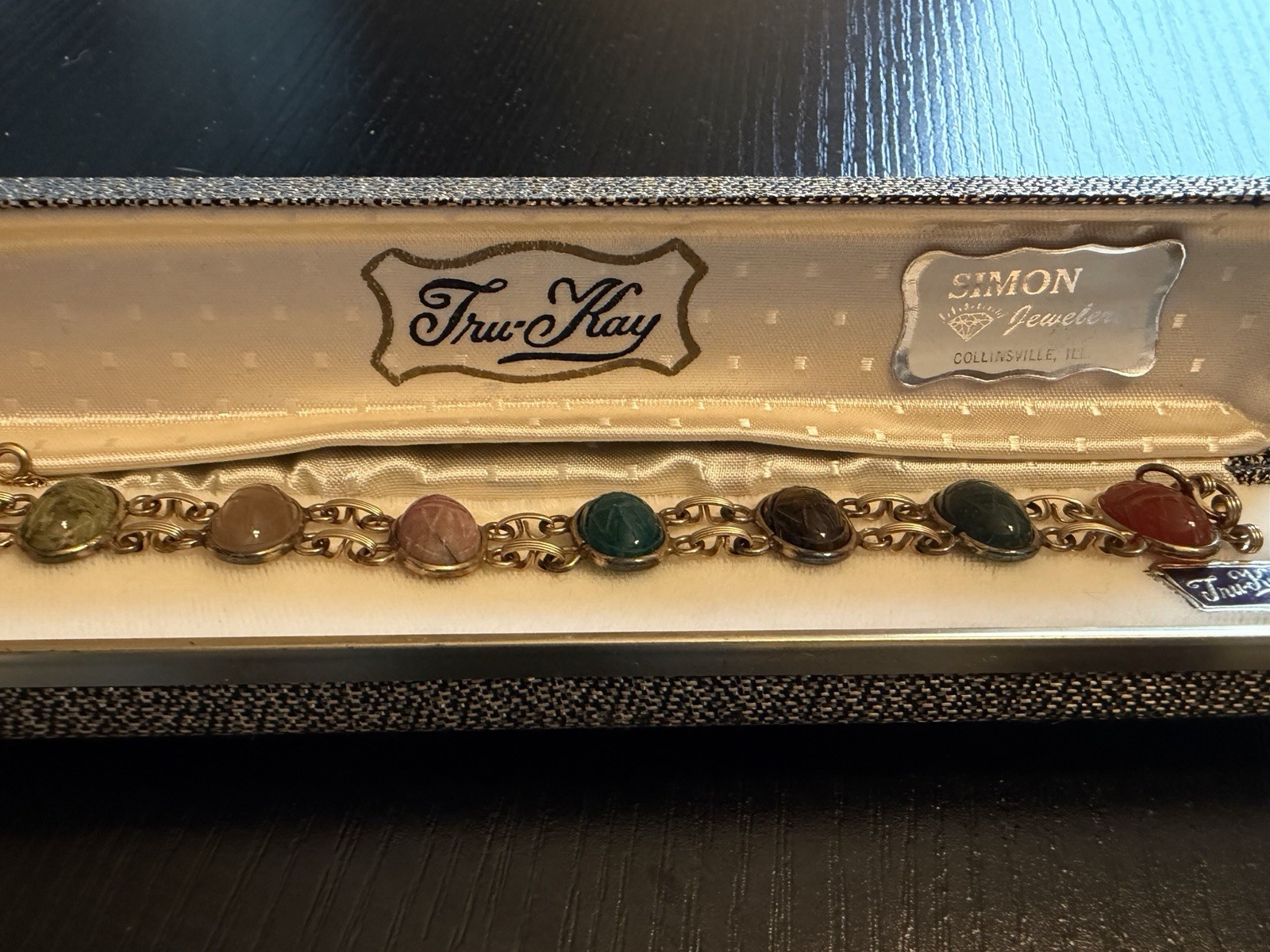 Vintage SCARAB 12kt Gold-filled Double link Multi-stone Bracelet In Original Box