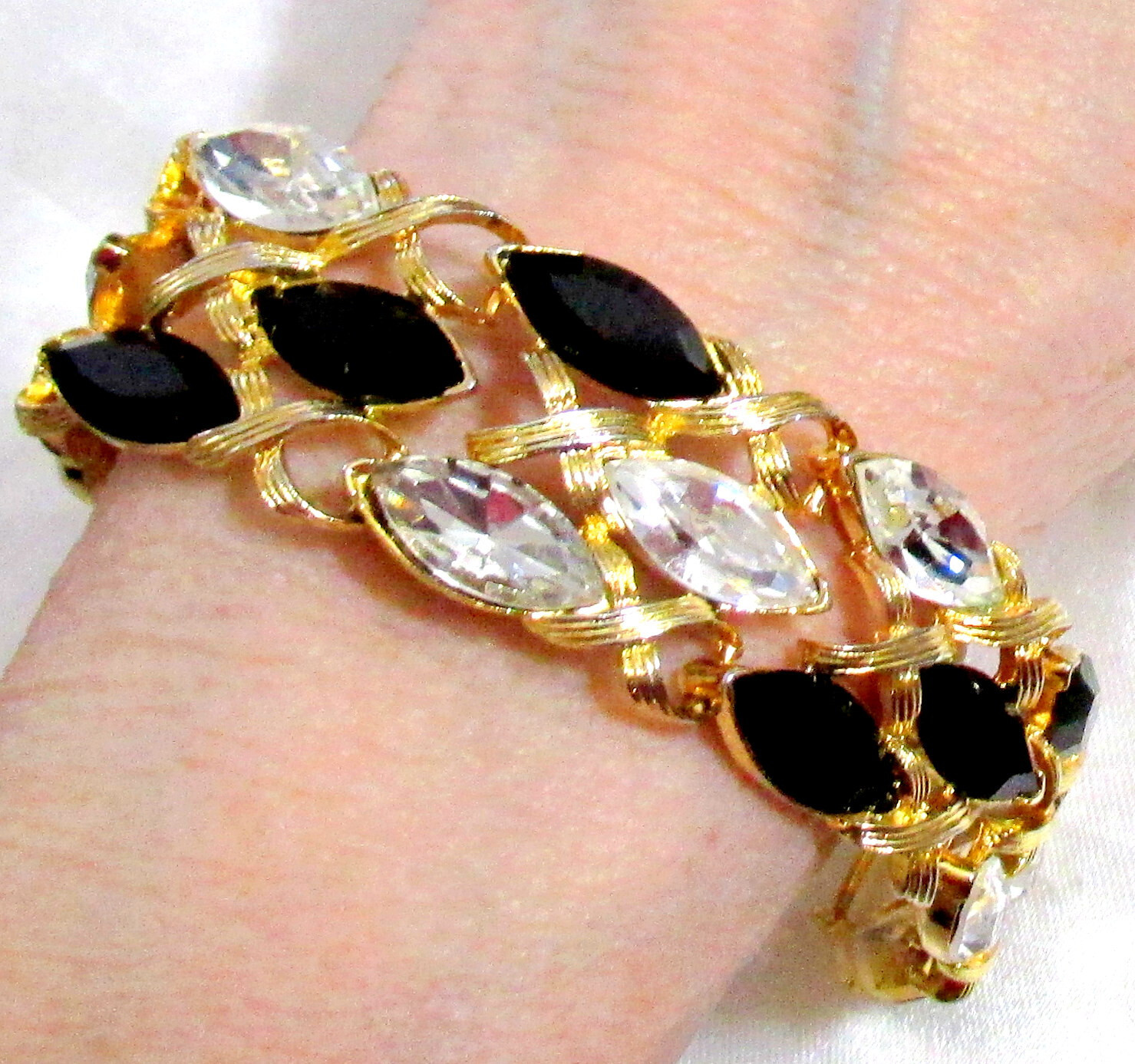 Vtg Runway Rare NAPIER “Black Tie” Swarovski Marquise Crystal Bracelet Book Pc