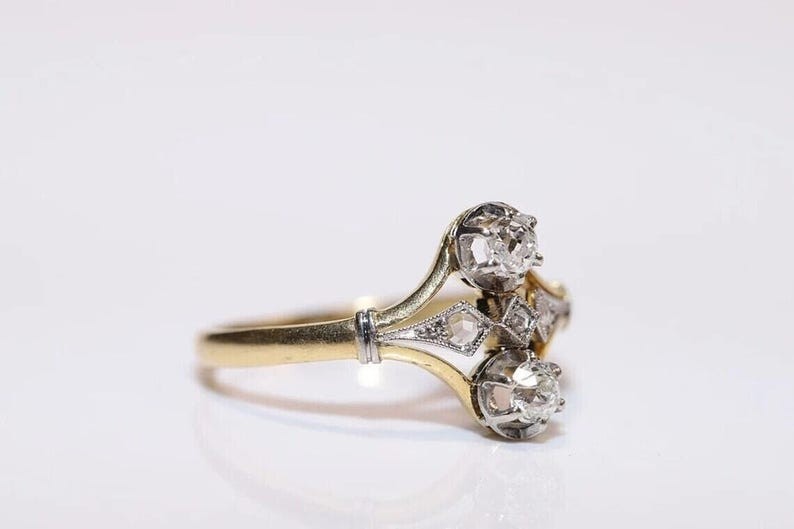 Art Deco Vintage Style Round Cut Created Diamond Two Tone Plated Engagement Ring