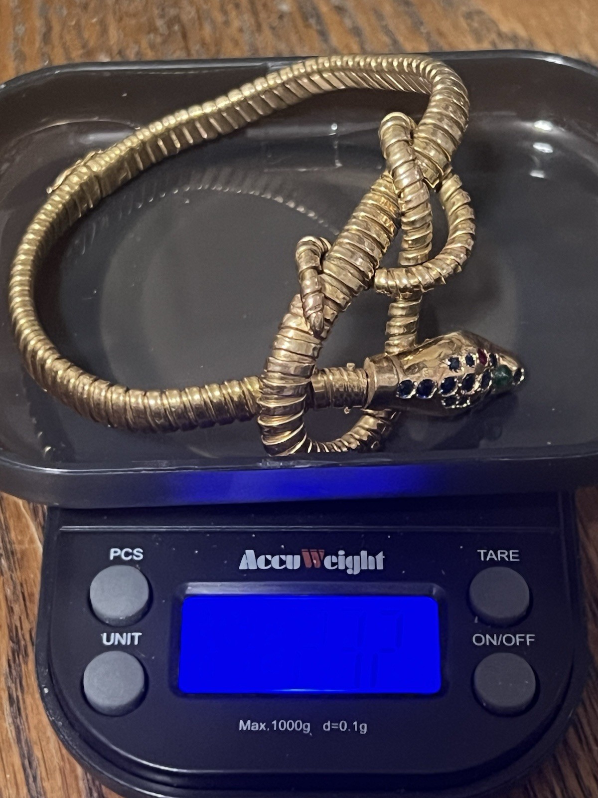 ANTIQUE 14K GOLD COILED SNAKE BRACELET Very Good Cond 23.2 g. Signed B/O