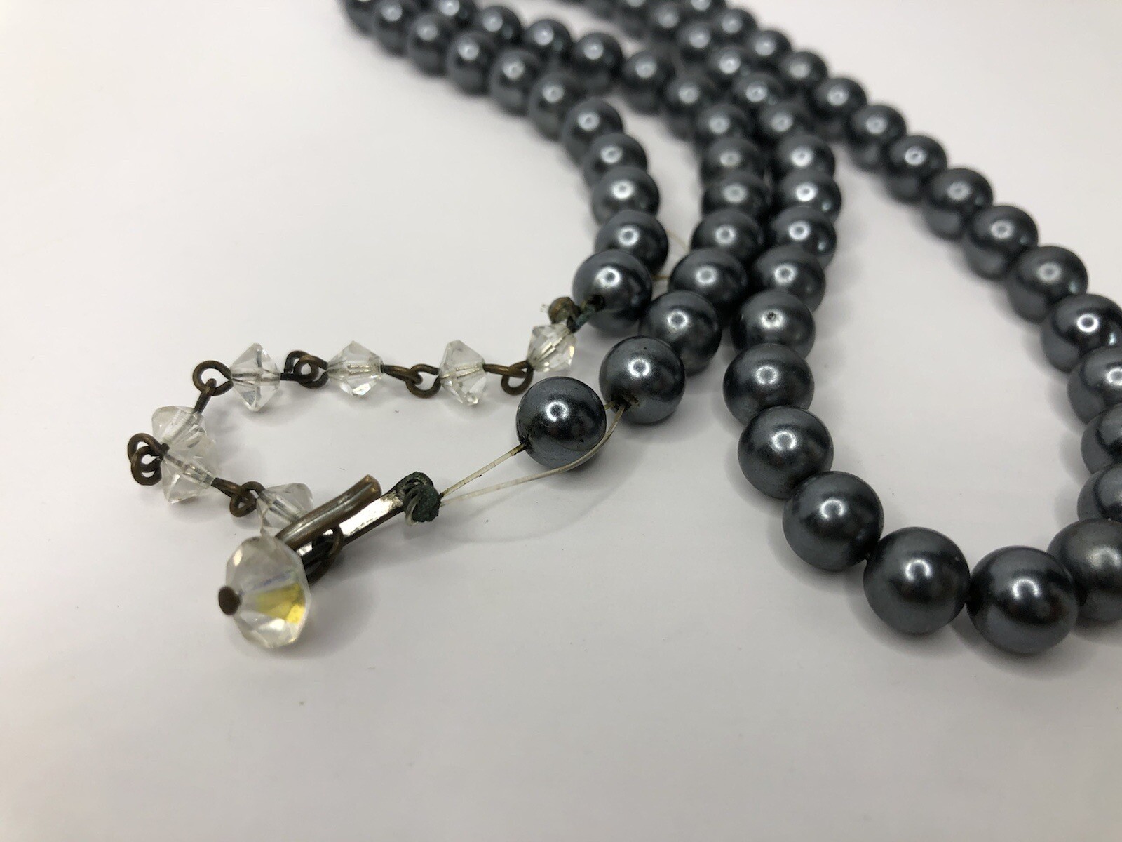 Necklace Costume Jewelry Vintage Long Dark Grey Round Beads