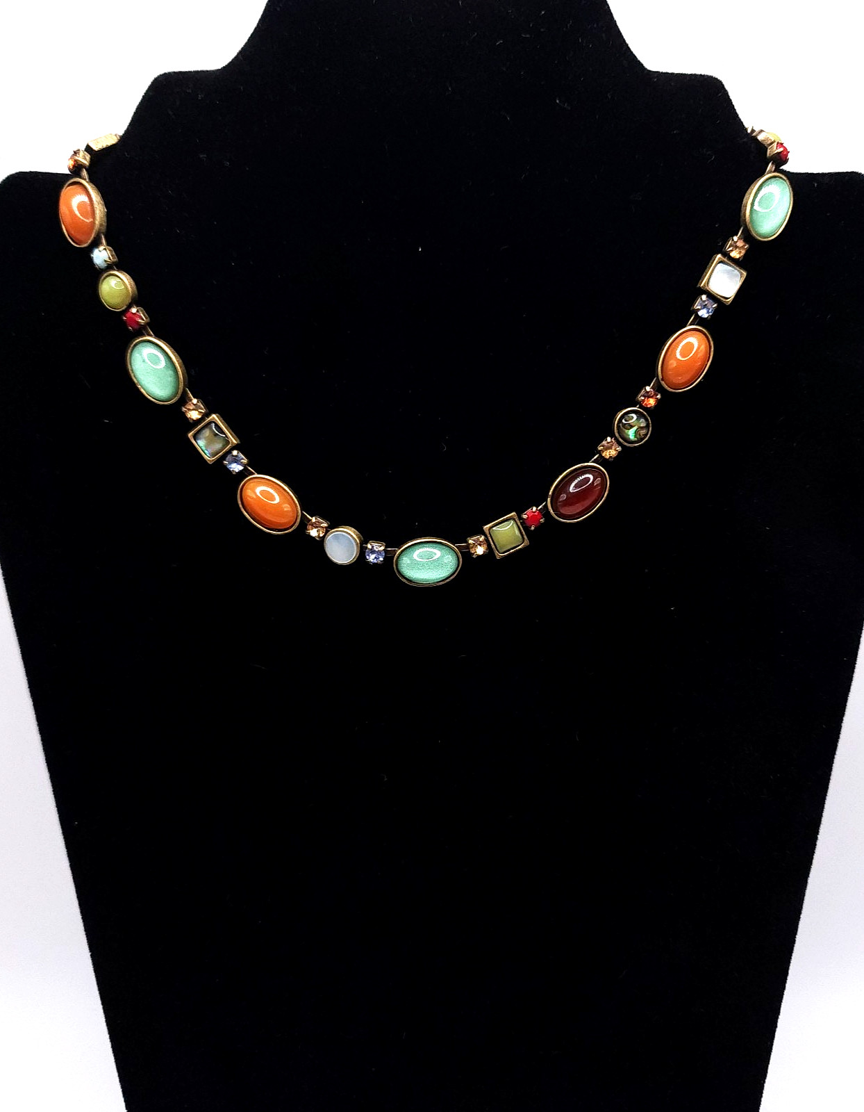 Vida Jewels Necklace Multi Stone Collar Gold Tone Boho Statement Signed 16-18in