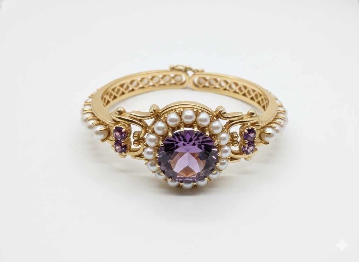 Heavy VTG Estate 14K Solid Yellow Gold 11.97ctw Amethyst Locket Bracket