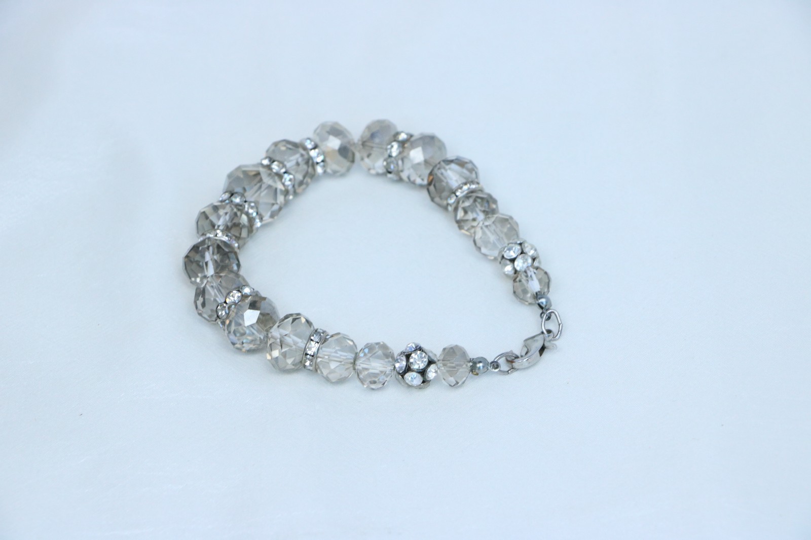 Clear Crystal Beaded Bracelet Rhinestone Spacer Silver Tone