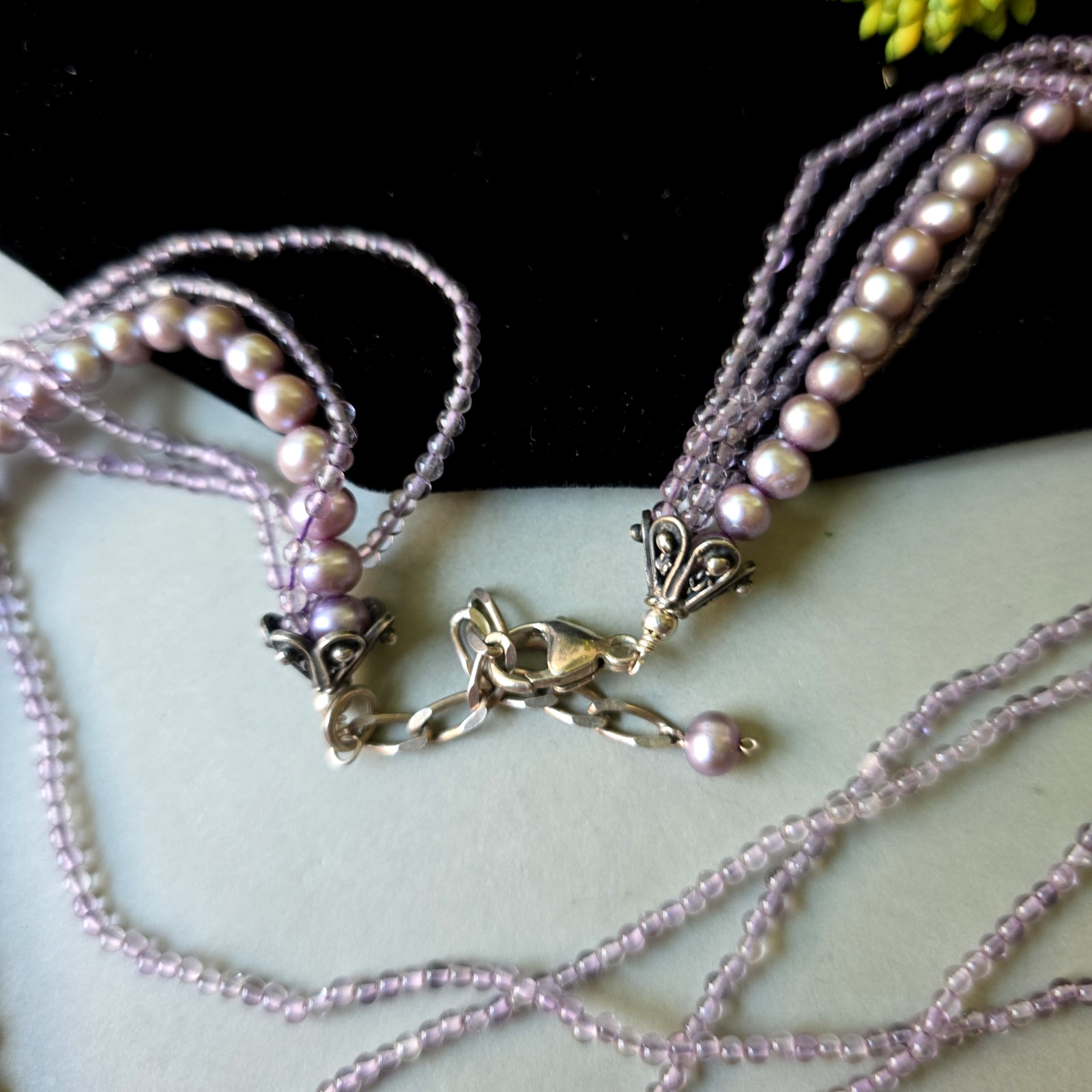 Vintage Sterling Silver Purple Dyed Freshwater Pearls Amethyst Necklace 18″ L