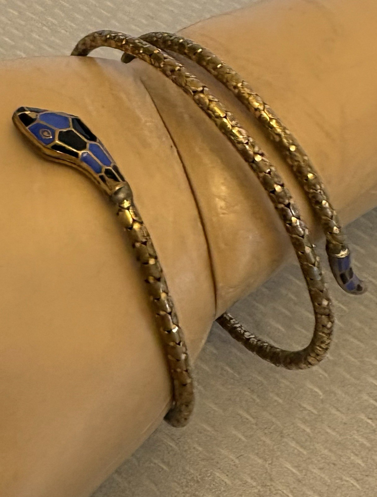 German Art Deco Enamel Coiled Snake Bracelet Torque Choker Flexible Gaspipe Wrap