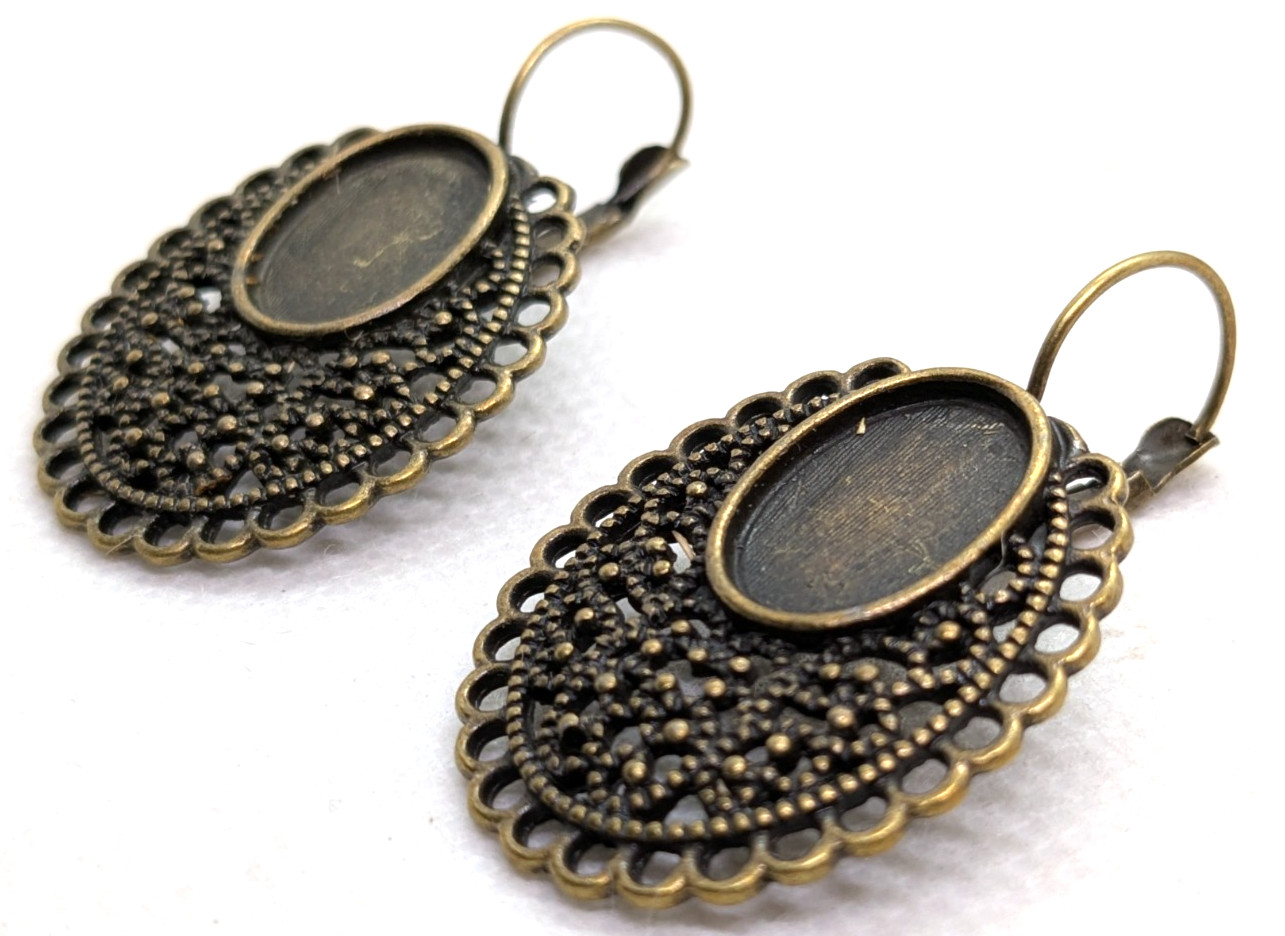 10 Bronze Colored Earring Blanks Bezel Settings Filigree Border Cabochon Base