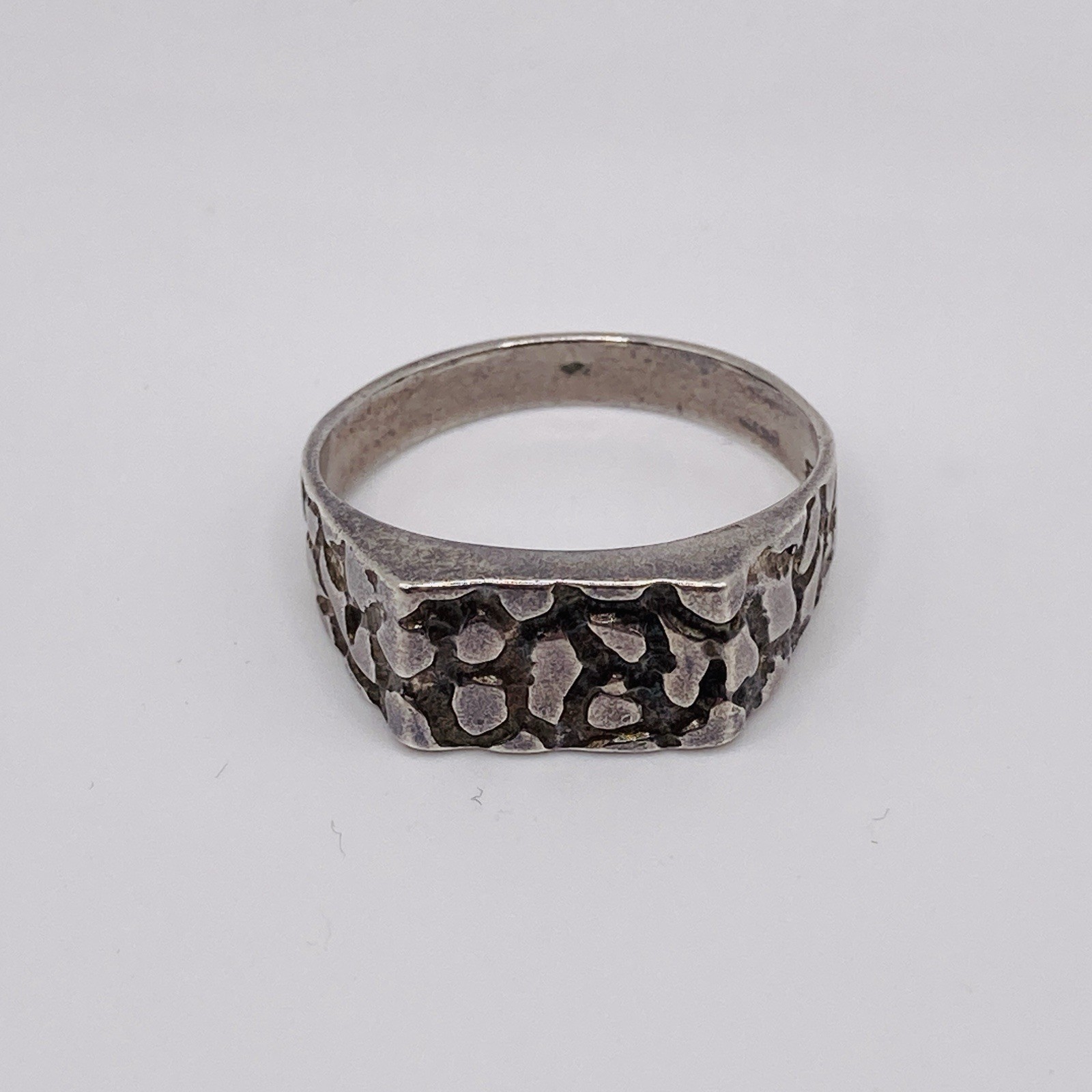 Modernist Sterling Silver Hammered Textured Signet Ring Size 12 Vintage
