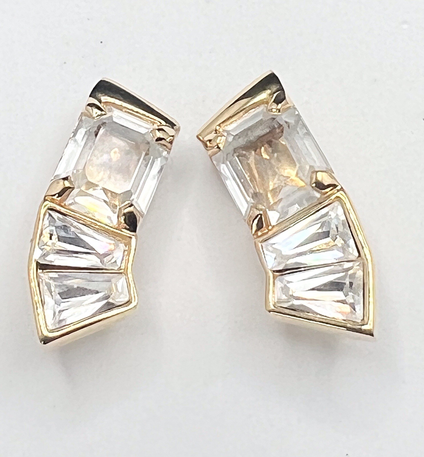 Vintage SWAROVSKI SAL Signed Pale Blue Crystal Gold Tone Clip On Earrings