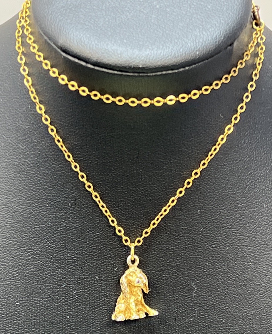 Vintage Cocker Spaniel Dog Pendant Necklace 1/20 Gold Filled 18”Gold Tone .5”