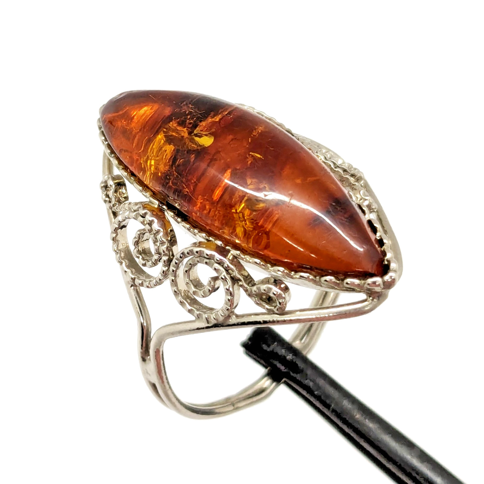 Vintage Elegant Soviet RING with Bright Natural Amber -size: 9.5US (19.5mm) #121