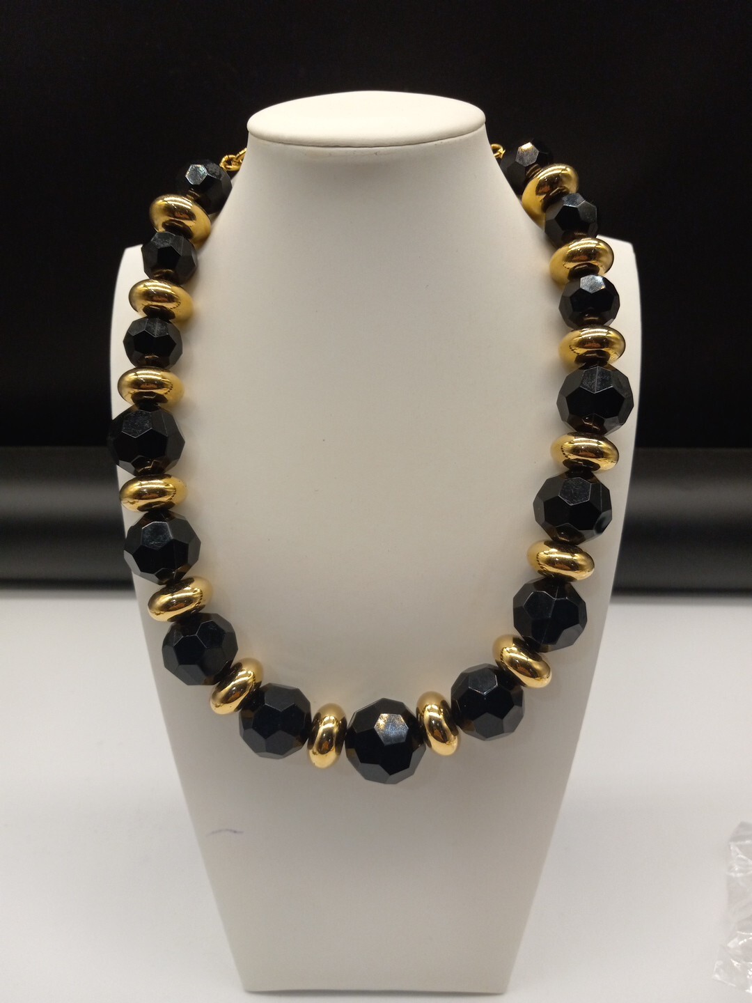 Givenchy Runway Couture Black Faceted Round Lucite Gold Tone Accents Necklace