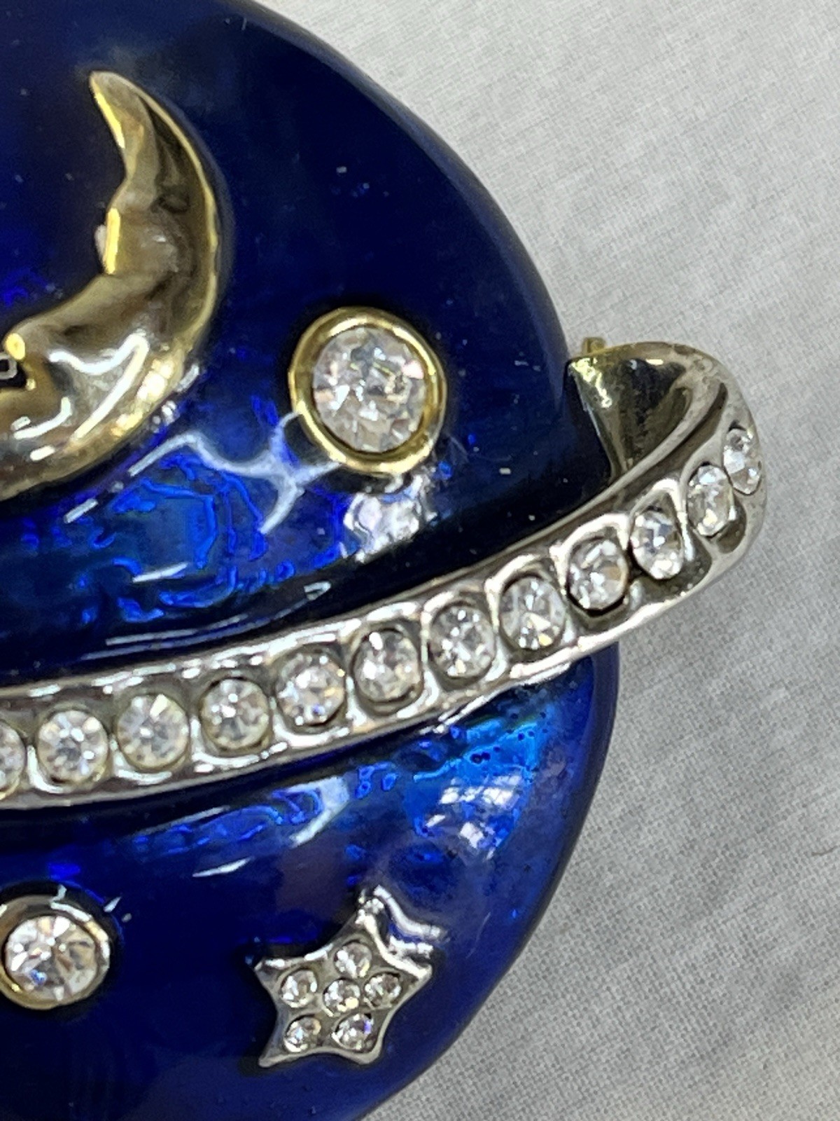 Vintage Swarovski Celestial Star Moons Brooch Blue Enamel PLEASE READ