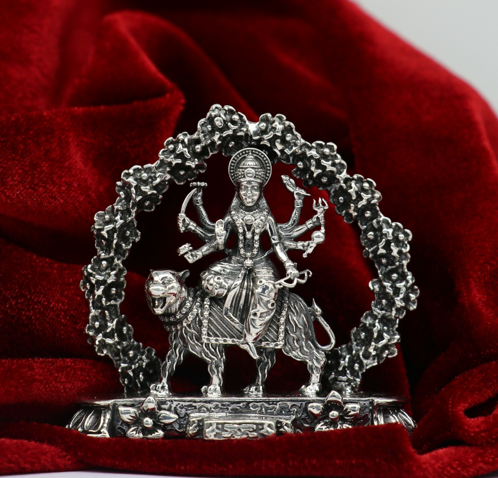 925 pure silver Goddess Gurga statue, figurine, puja article home temple art02
