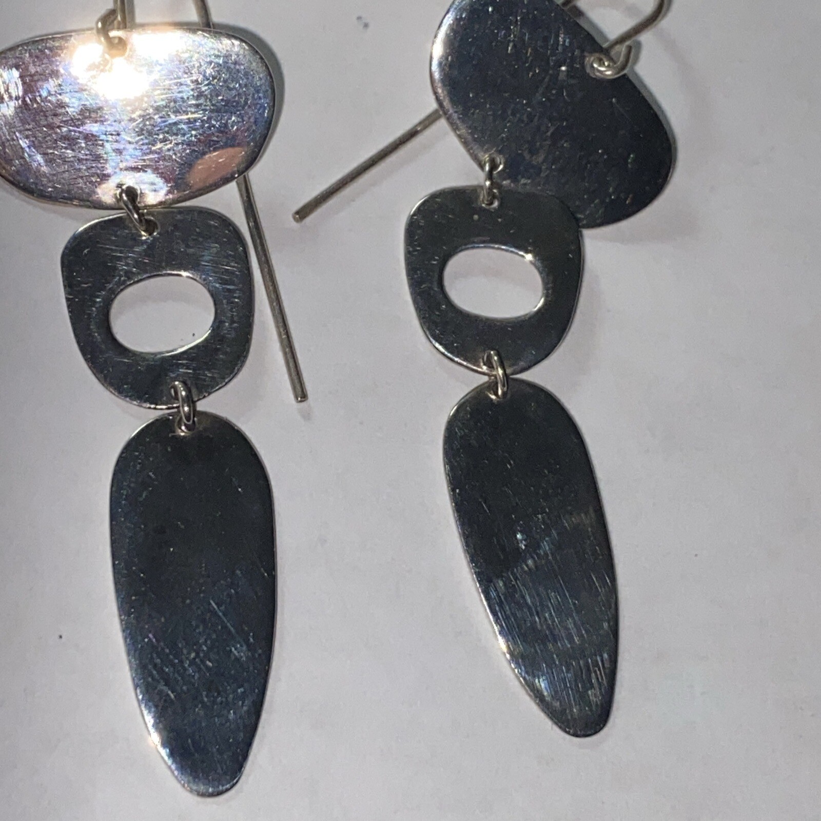 Pierced Earrings Mobile Articulated Mod Sterling 2 1/4” Signed RLM Studio