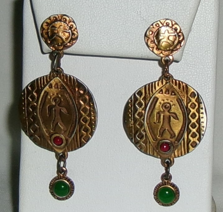 Vintage Berebi Tribal Earrings-Cabs-Gold Tone-Signed Berebi