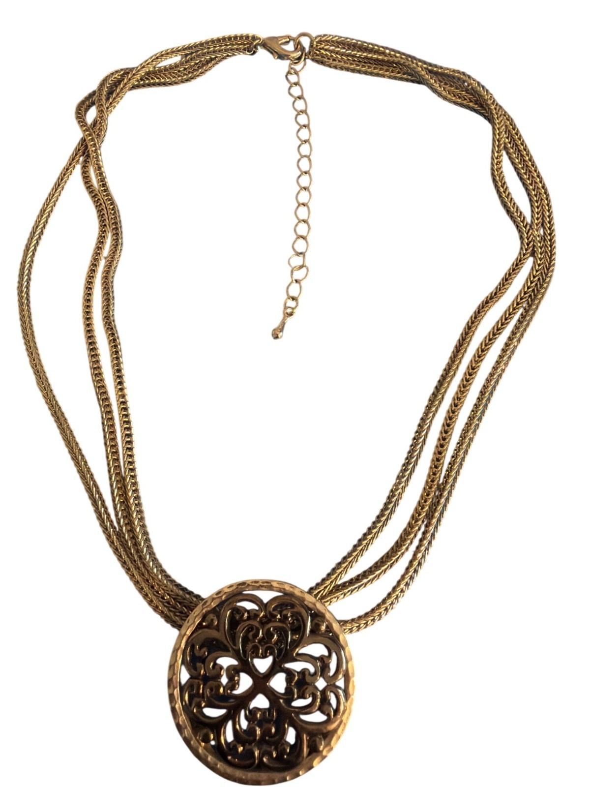 Silver Tone Black 3 Chain Pendant Necklace Collar Filigree Slide Adj 18″ Estate
