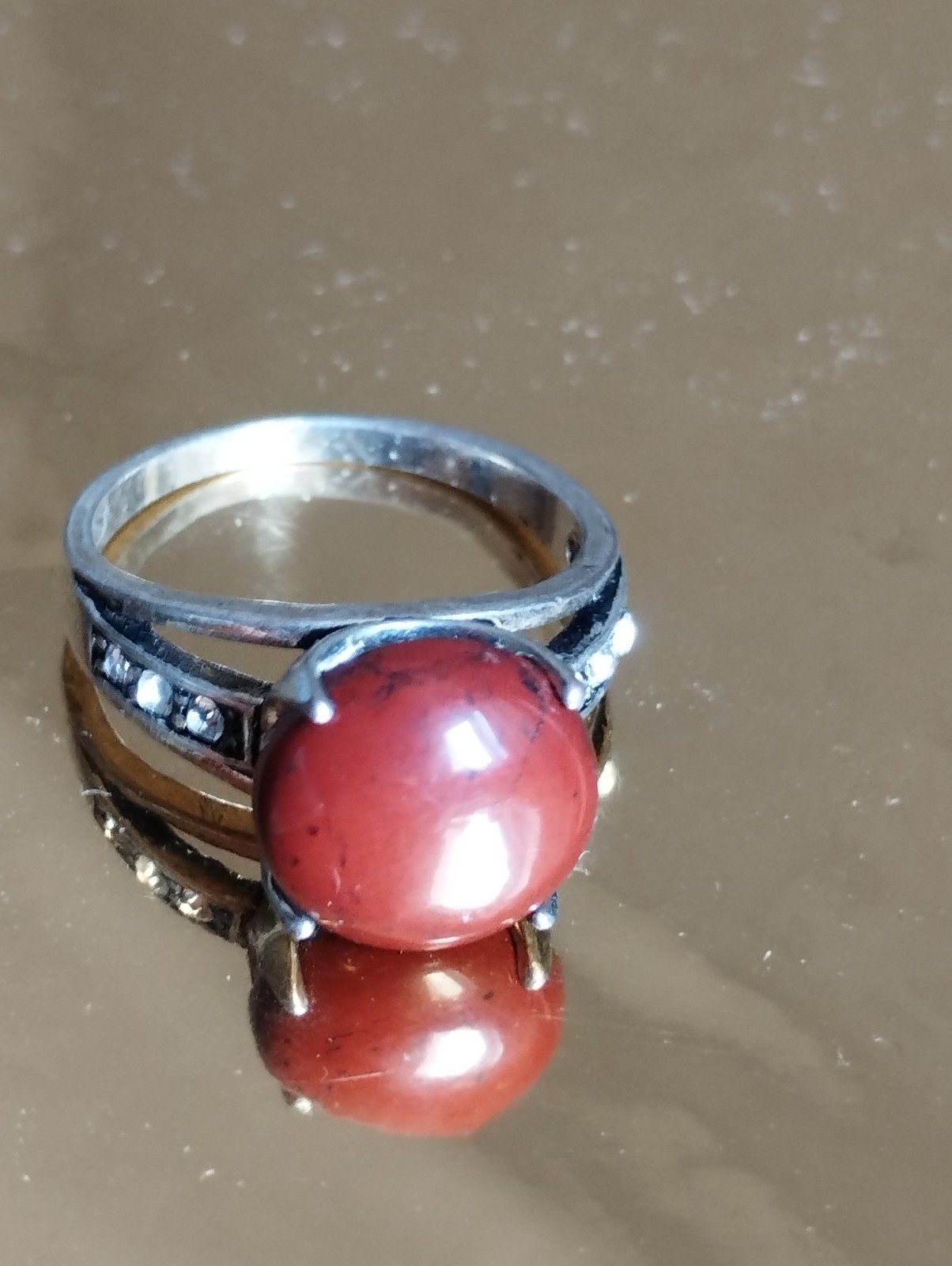 Vintage 925 Sterling Silver Red Jasper Cabochon Ring Size 8.5 (18mm) 4.88g