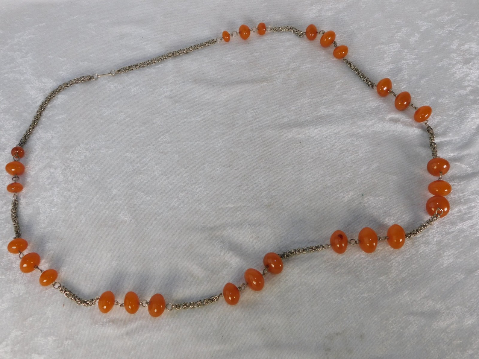 Vintage Natural Butterscotch Egg Yolk Baltic Amber Silver Bead Necklace 87g 48″
