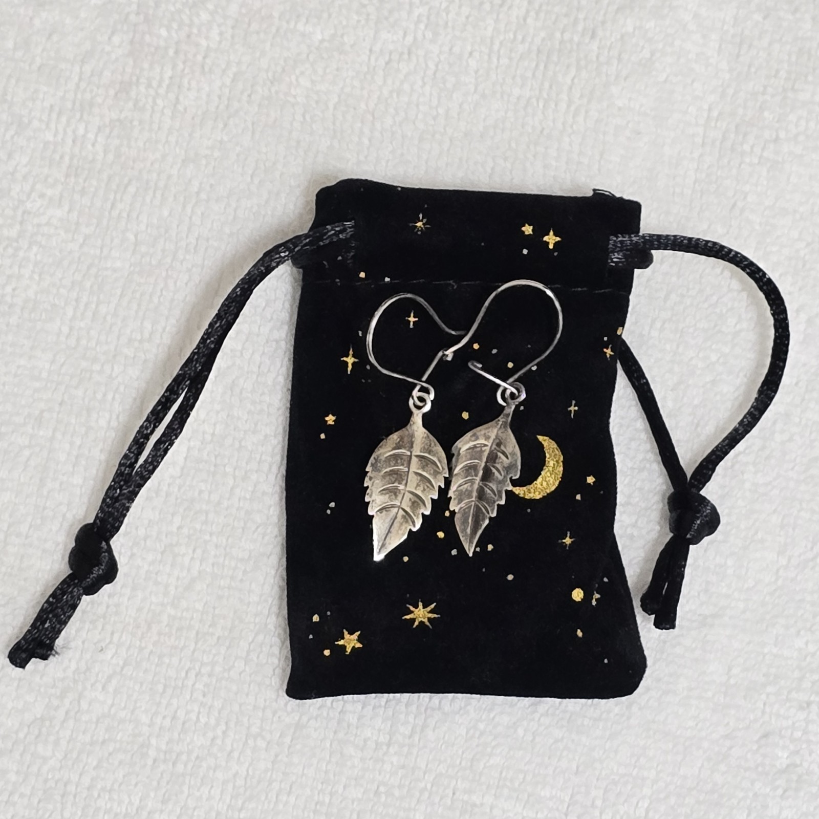 Vintage Sterling Silver Leaf Dangle Earrings 925 Oxidized Nature Botanical