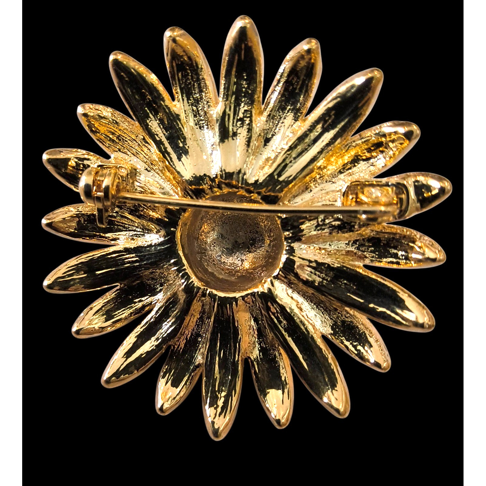 Vintage Gold Daisy Brooch Rhinestone Center0 Floral Pin With Box