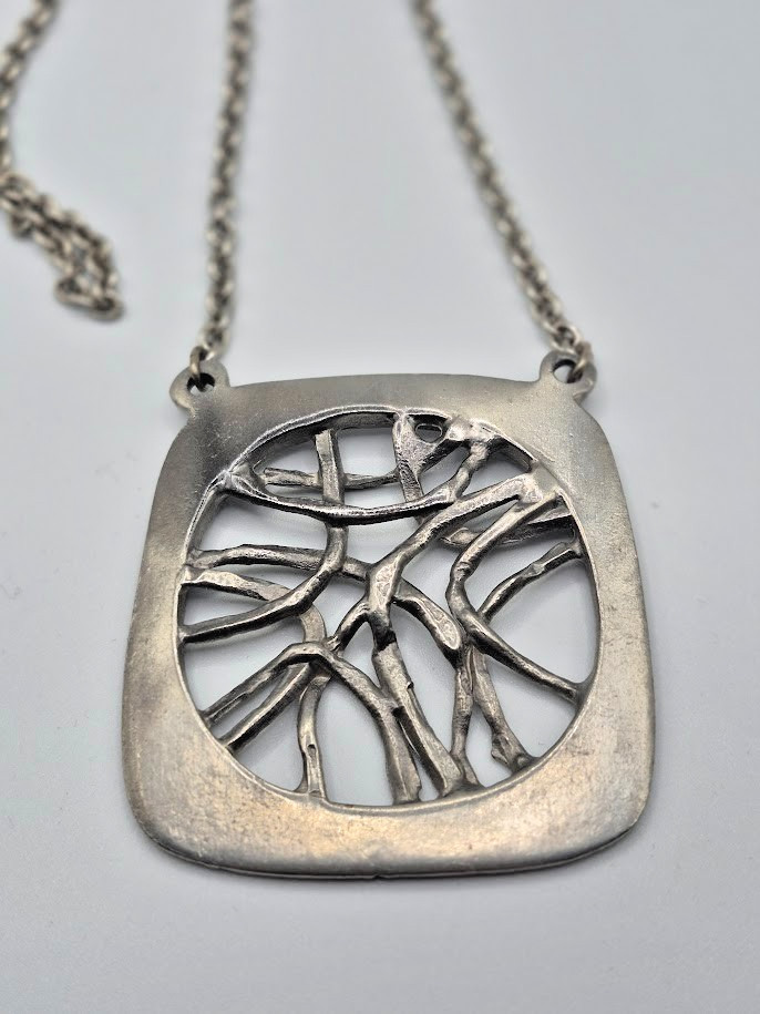 Vintage 1970’s Scandinavian Modernist Pewter Pendant Necklace Nordic Unisex/GOOD