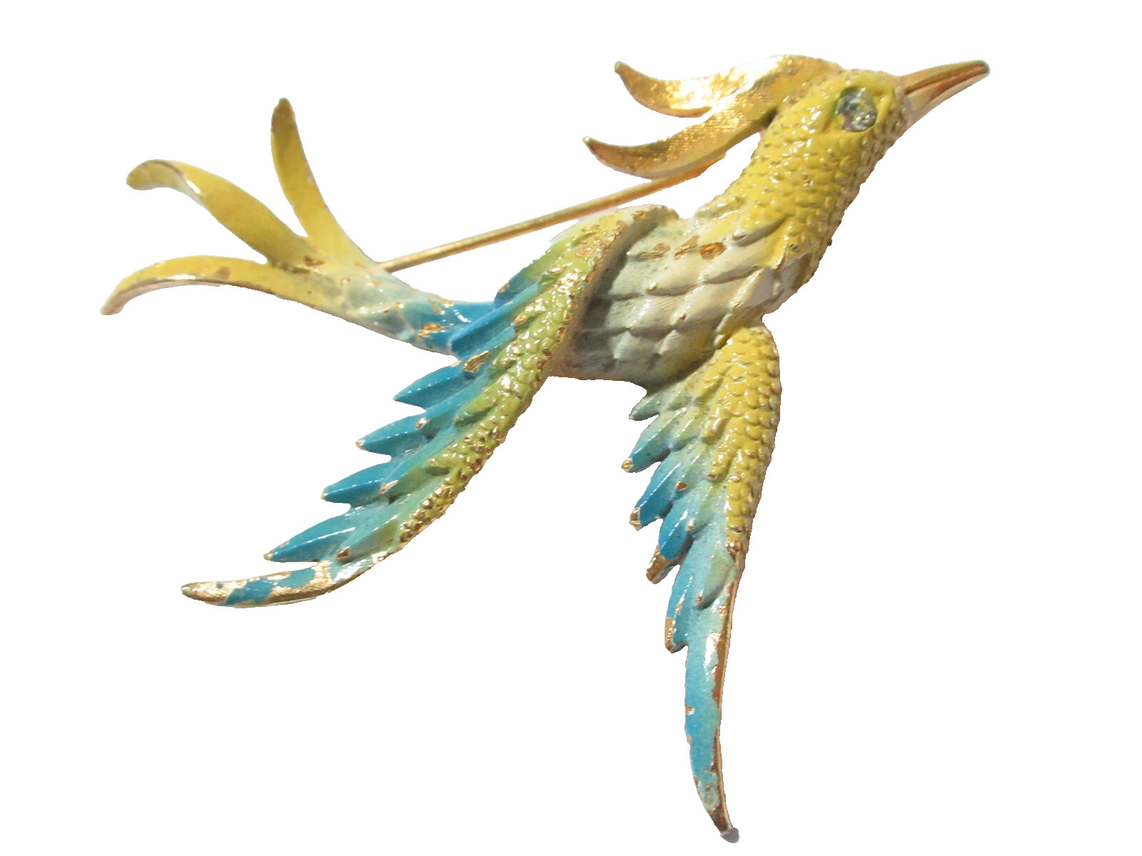 Mamselle Vintage Bird Flying Brooch Pin Enamel Blue Yellow