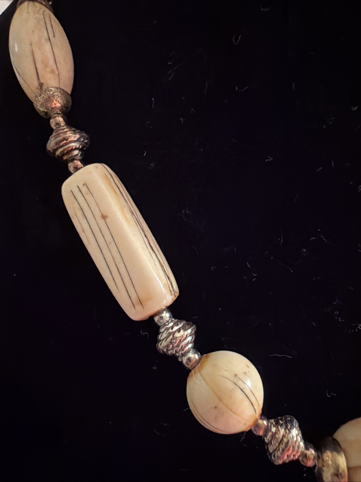 Vintage jewelry Necklace Metal wood Bone handcrafted Art custom C1930-40