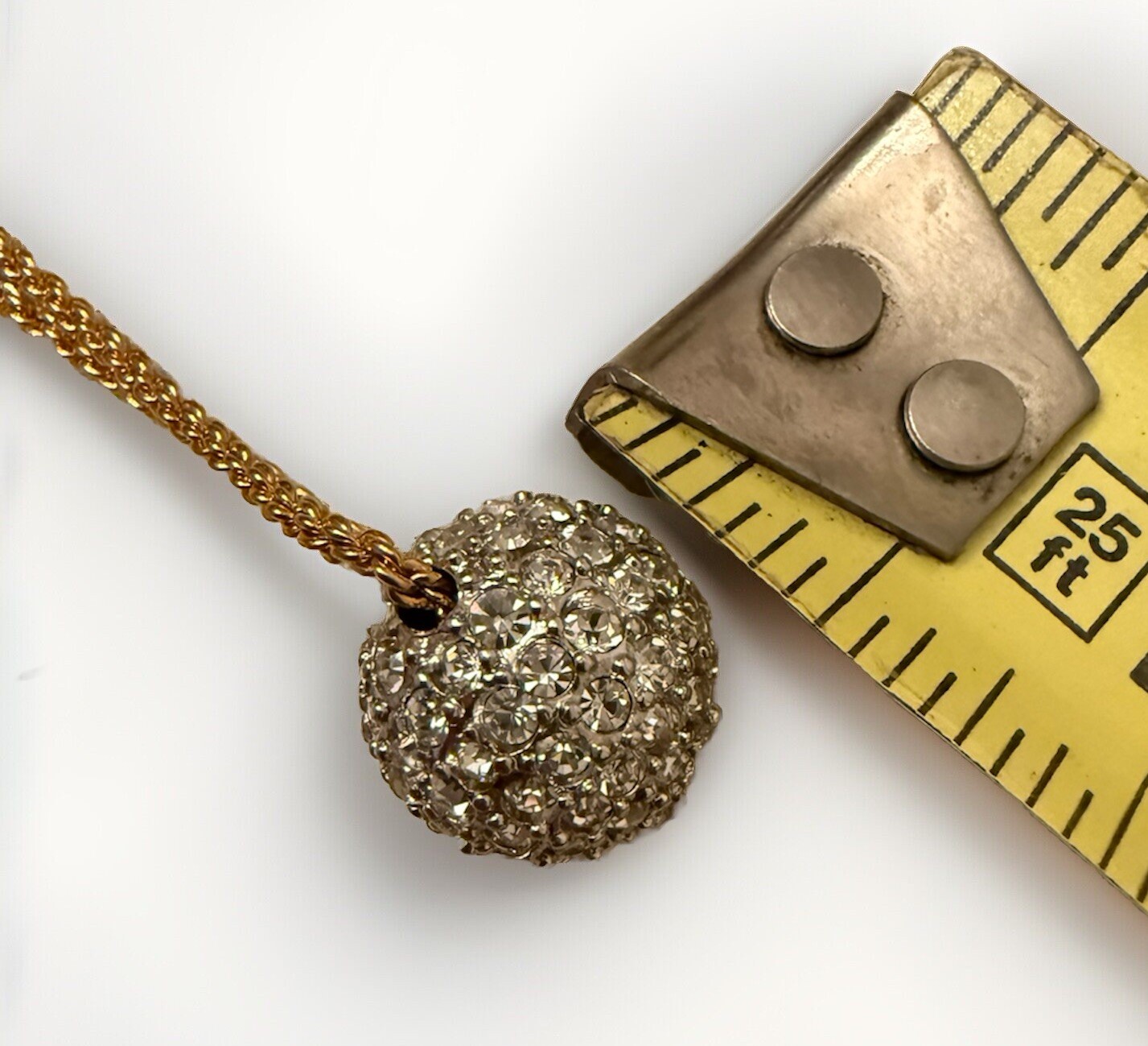 Vtg.Rhinestones Bead Necklace Sliding Single Bead on Ball Chain Gold Tone Metal